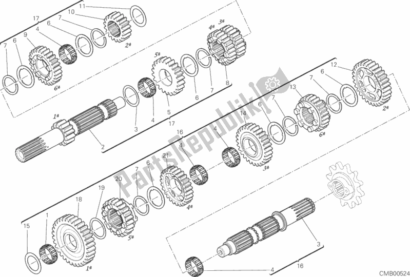 All parts for the Gear Box of the Ducati Scrambler Flat Track Thailand 803 2019